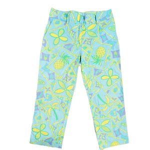 Lilly Pulitzer 4 Liza Capri Macadamia Print Pants Blue Yellow Capri